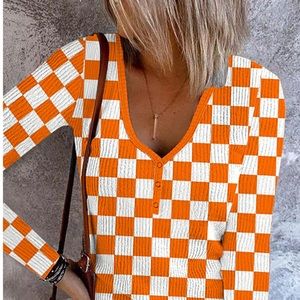 Tennessee Volunteers Orange/White Checkered V-Neck Top~XXL